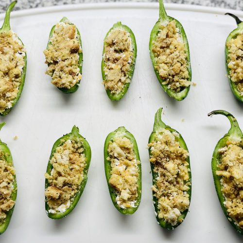 Tray of prepped Jalapeno Poppers before baking