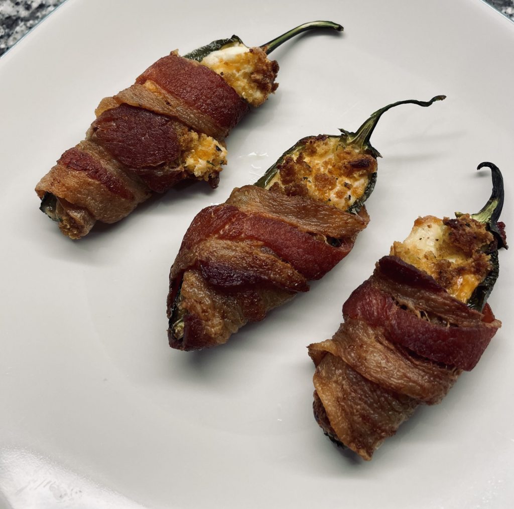 3 Stuffed Jalapeno Poppers on Plate