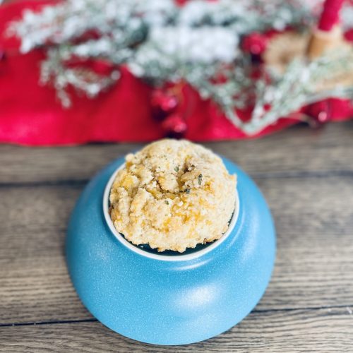 Almond flour biscuit on blue bowl