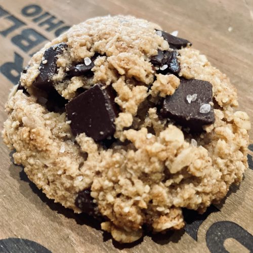 Paleo Chocolate Chip Oatmeal Cookie on Wooden Surface