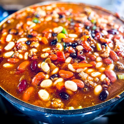 Cooked chili in pot