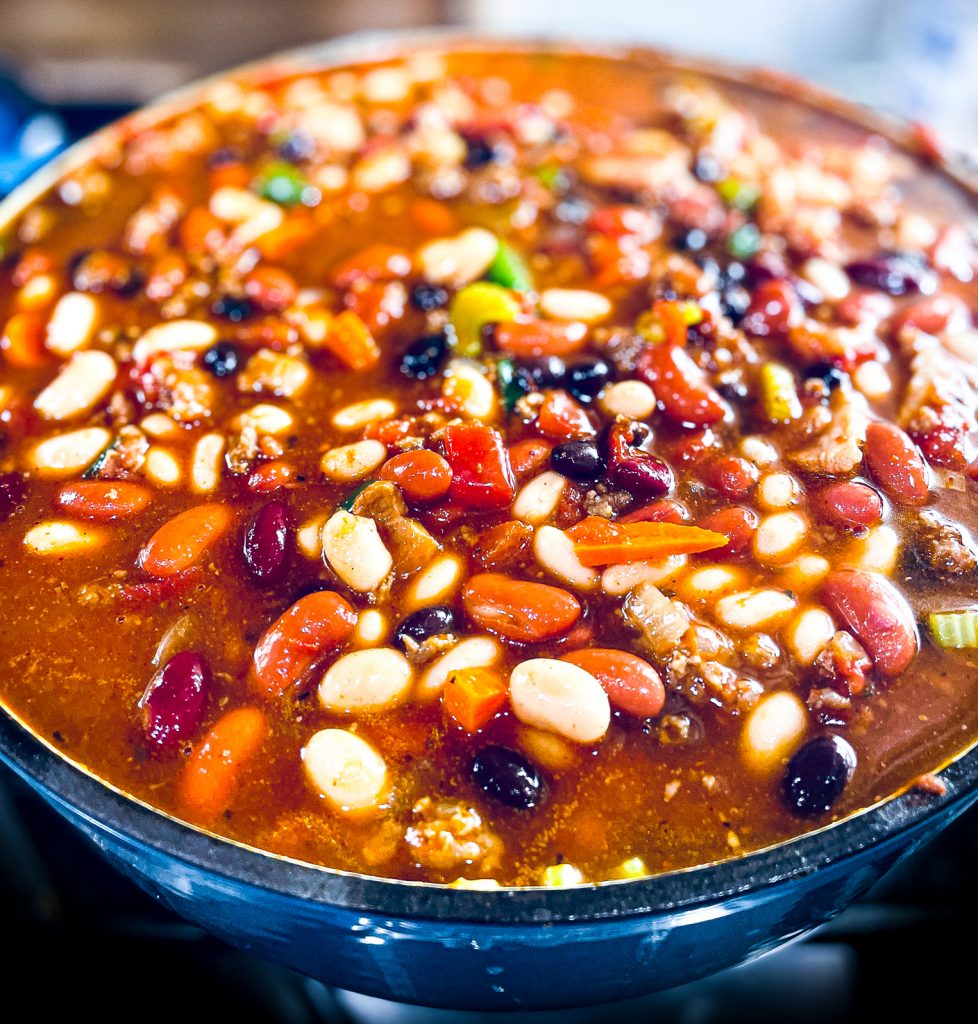 Cooked chili in pot