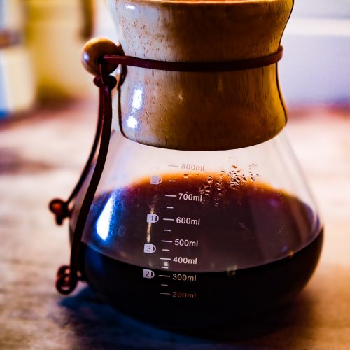 Chemex pitcher with hot brewed coffee