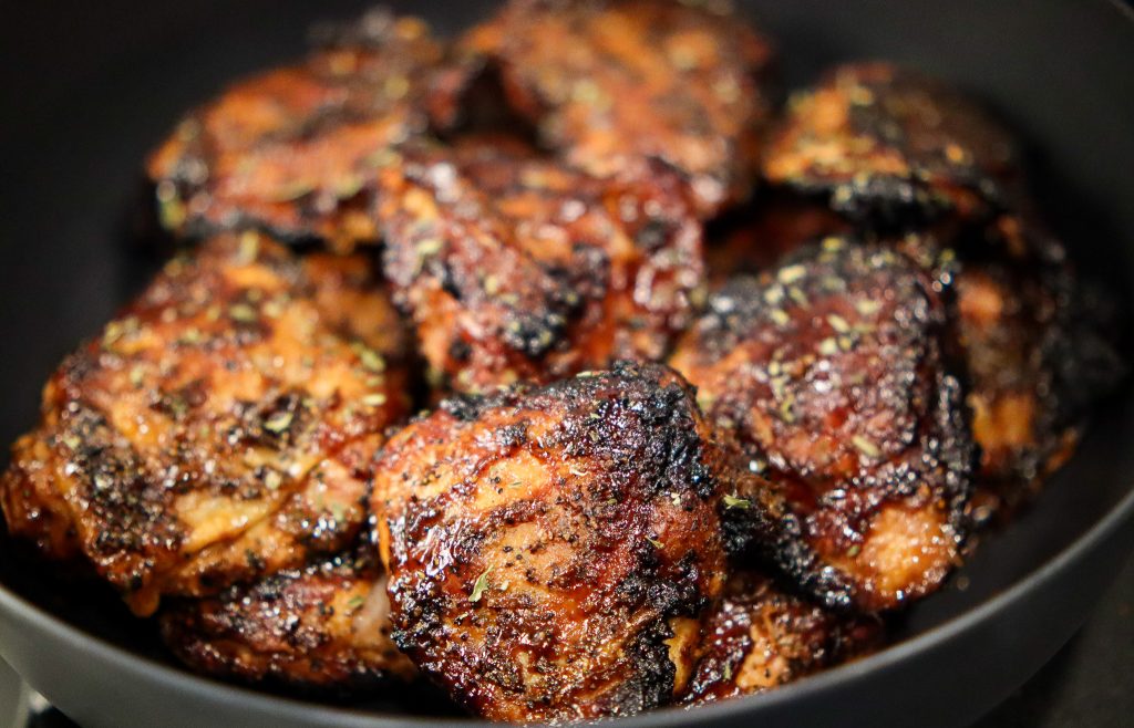 Smoked Chicken Thighs in Bowl