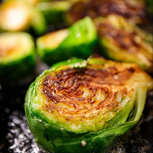 Sautéed Brussels Sprouts on griddle