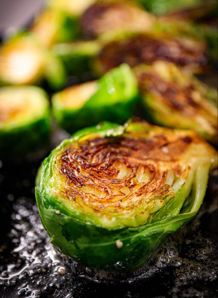 Sautéed Brussels Sprouts on griddle