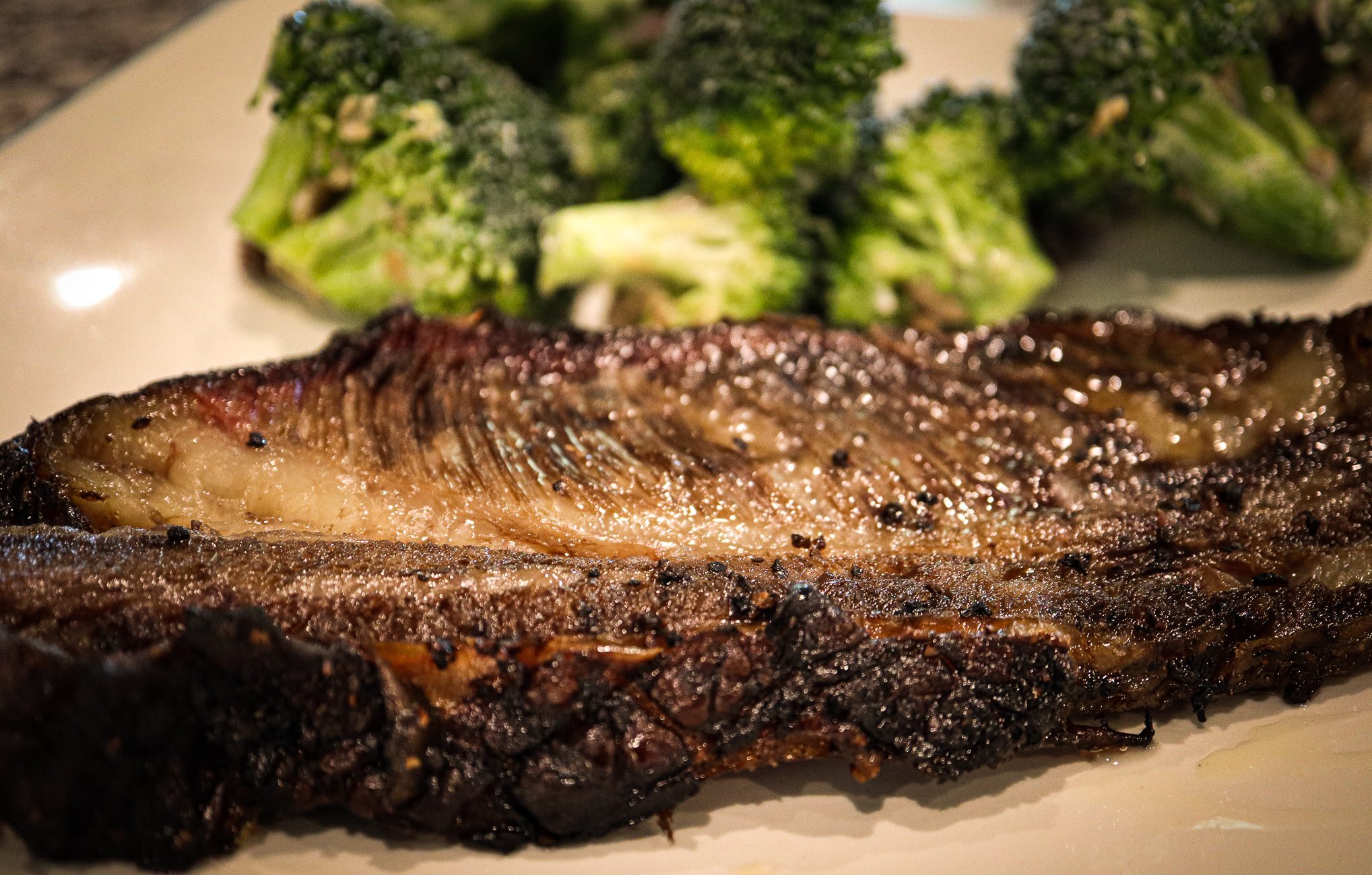 Beef Ribs with Paleo Broccoli Salad on Plate