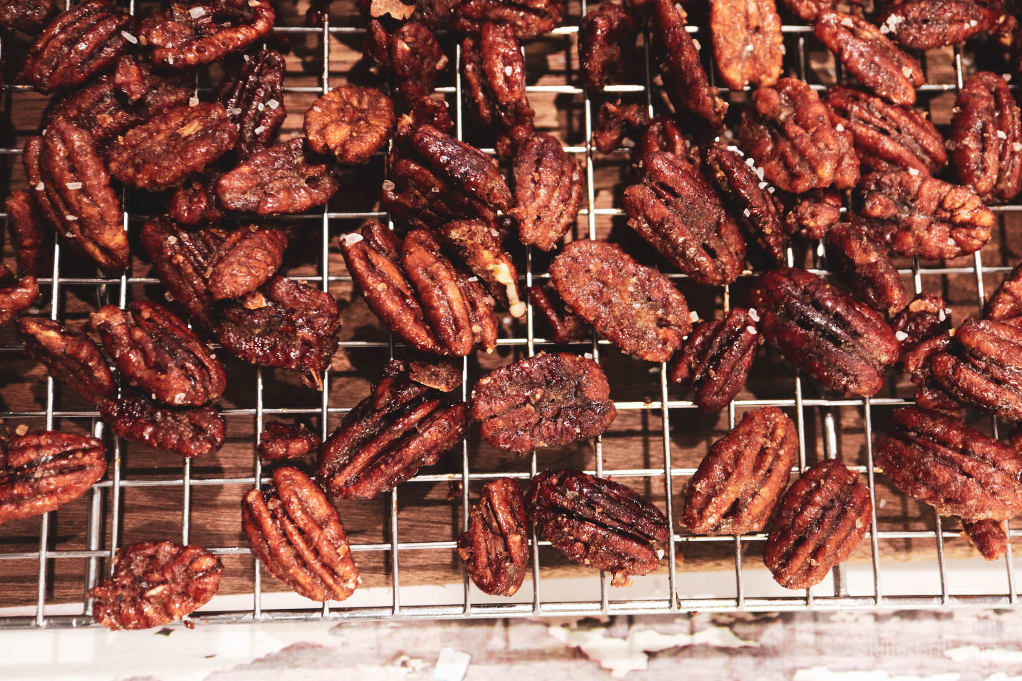 Smoked Candied Pecans on Cooling Rack