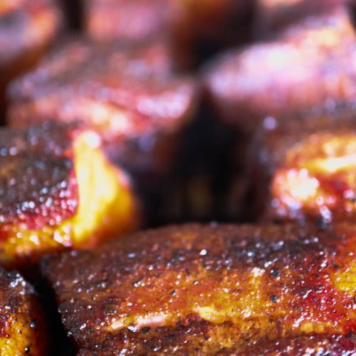 Close up of Pork Belly Burnt Ends