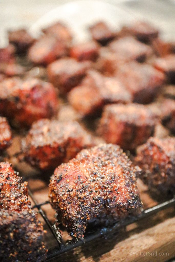 Close Up of Pork Belly Burnt Ends